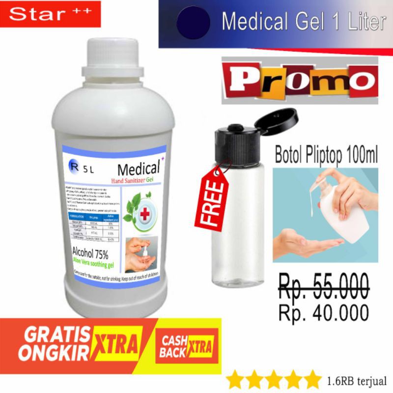 Hand sanitizer Medical GEL 1 liter free botol pliptop 100ML