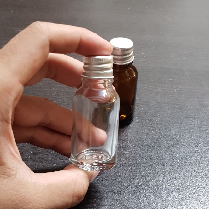 botol kaca 15ml tutup ulir / botol kaca tutup ulir almunium