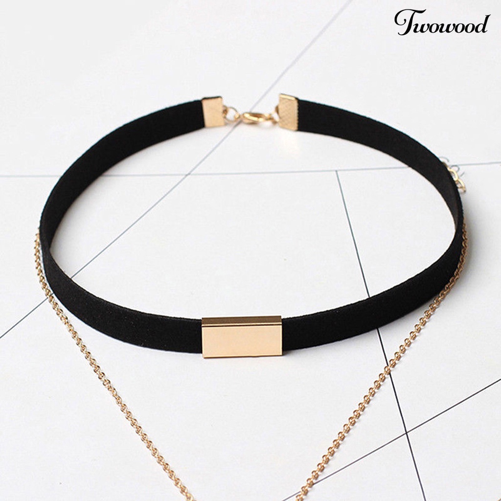 Kalung Choker Multilayer Bahan Suede Imitasi Gaya Vintage Punk Untuk Wanita