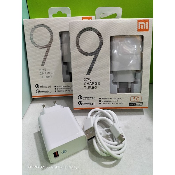 Charger TC cas cesan Xiaomi type C mi 9 original 27W charger turbo