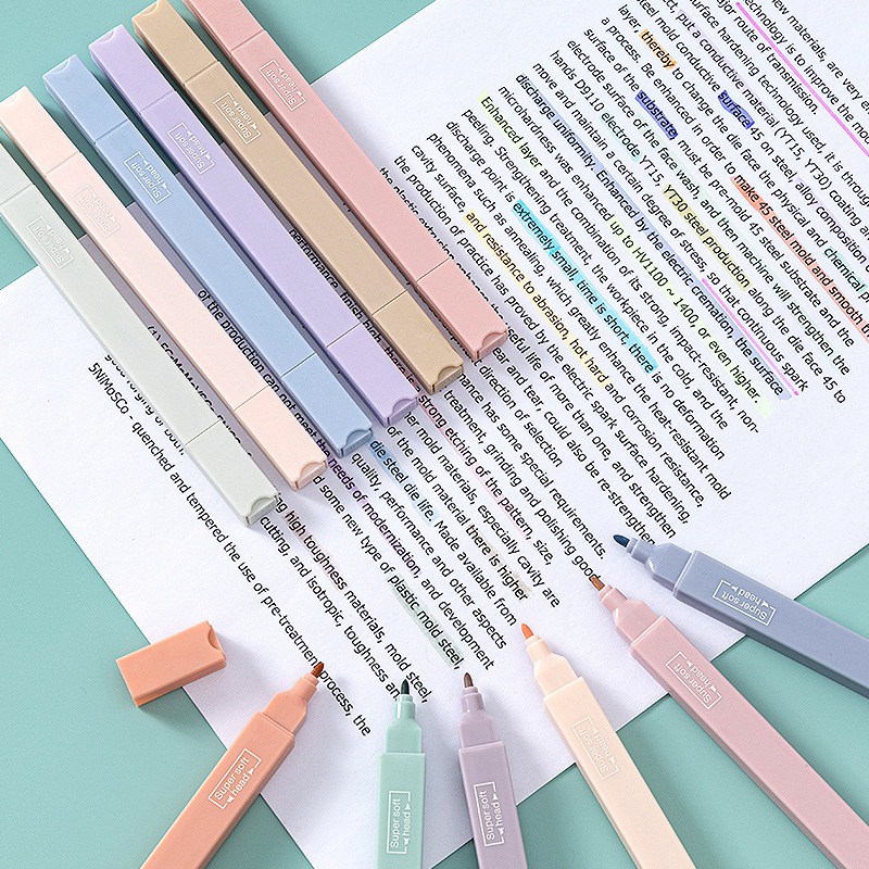 

RK Imoda 6pcs / Kotak Spidol Highlighter Dua Sisi Warna Permen Macaron Untuk Stationery Sekolah /