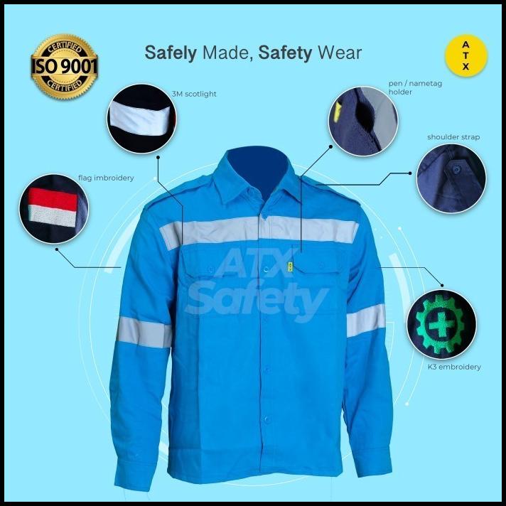 Wearpack Safety Baju Kerja Lapangan Lengan Panjang Merk Atx Biru Pln