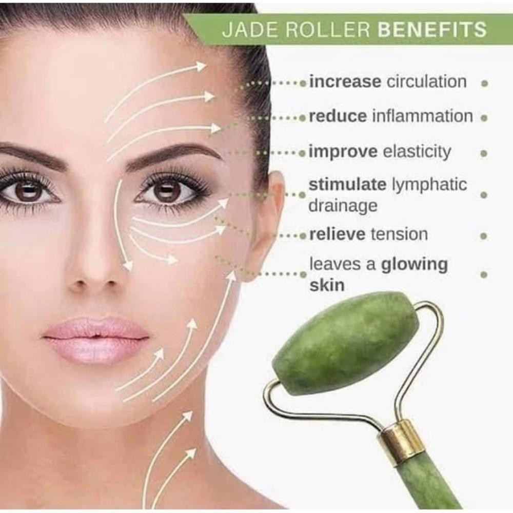 Roller Giok Guasha Roller Pijat Batu Giok Hijau Alat Kesehatan Slimming Mata/Leher Anti Kerut Gua Sha &amp; Roller Facial Massage