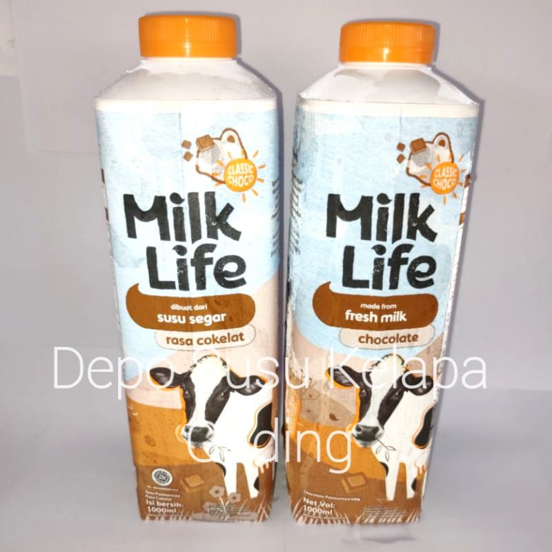 Susu MilkLife Pure Milk / Chocolate 1L Freshmilk | Milk Life Fresh Lactose Free Mocha Bebas Laktosa Kopi Liter Strawberry Banana