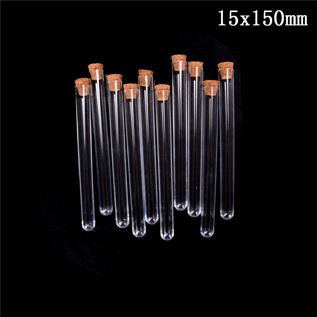 Yescool 10Pcs/lot Plastic Test Tube With Cork Vial Sample Container Bottle .