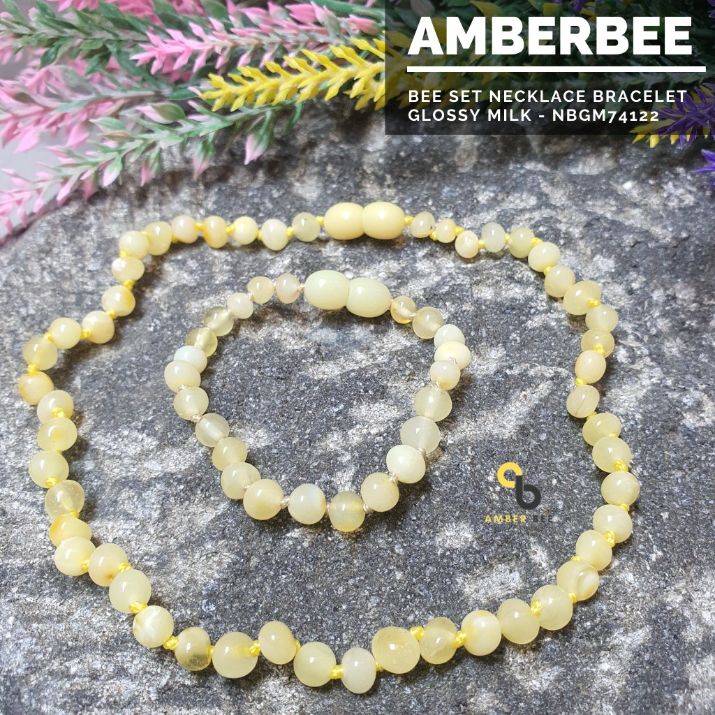 NEW Set Kalung Gelang Amber Baltic Anak Premium Glossy Milk NBGM74122 By Amber Bee