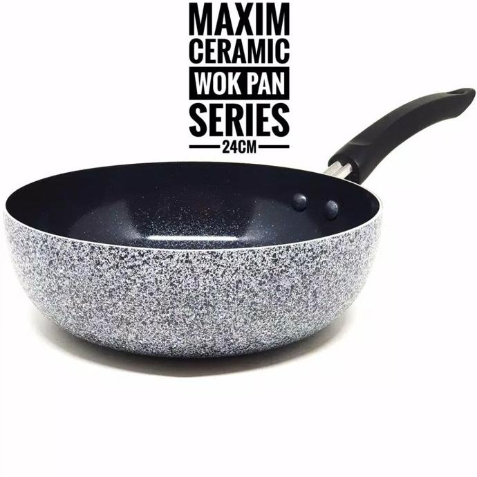 Maxim Neostone Deep Wok Marble Ceramic Wajan Penggorengan Anti Lengket