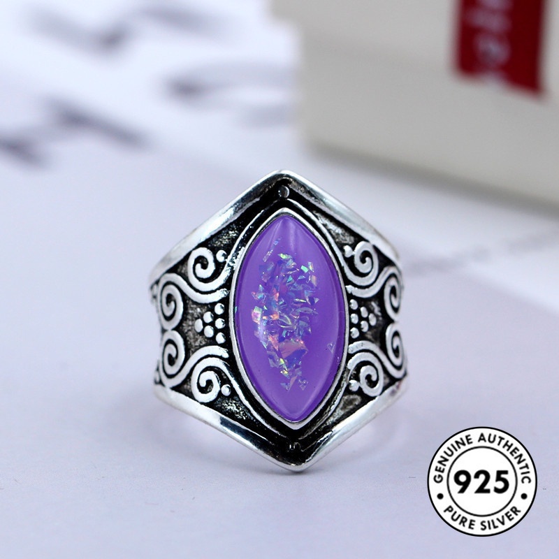 Cincin Batu Bulan Marcasite Bahan S925 Silver Gaya Retro