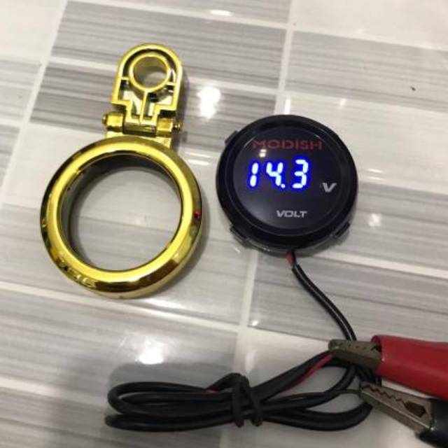 Voltmeter bulat plus breket spion voltmeter bulat digital ukur aki