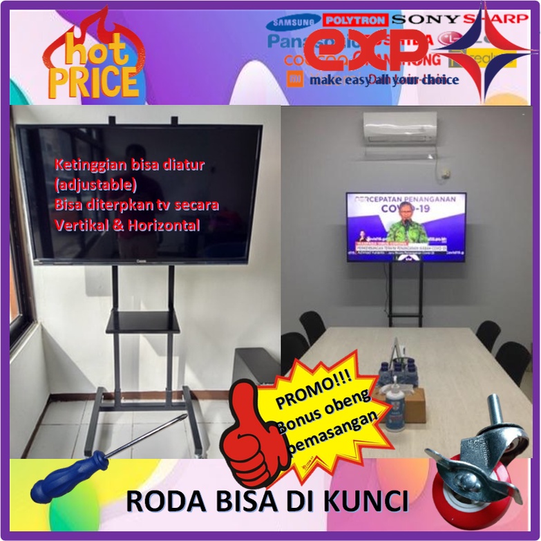 Garansi cocok!!! Bracket TV Standing 32&quot; s/d 65&quot; UNIVERSAL pakai RODA KOKOH 100% BESI MURNI-14