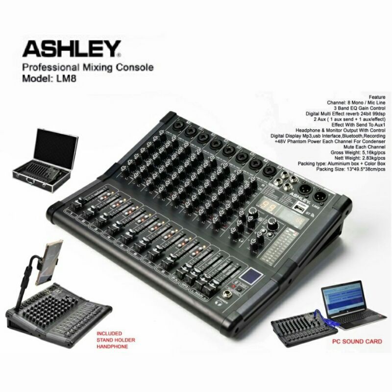 Mixer Ashley LM 8 / Ashley lm8 Original 8 Channel Bluetooth - USB Interfac