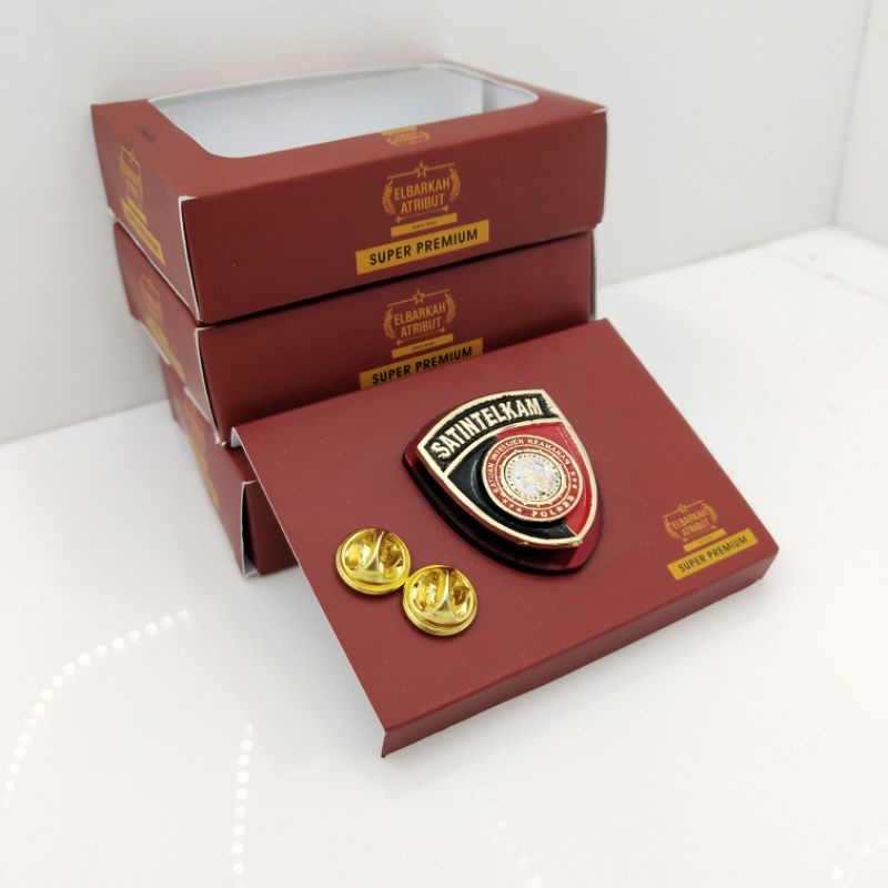 PIN POLRI SATINTELKAM AKRILIK MERAH GOLD PLATED SUPER PREMIUM