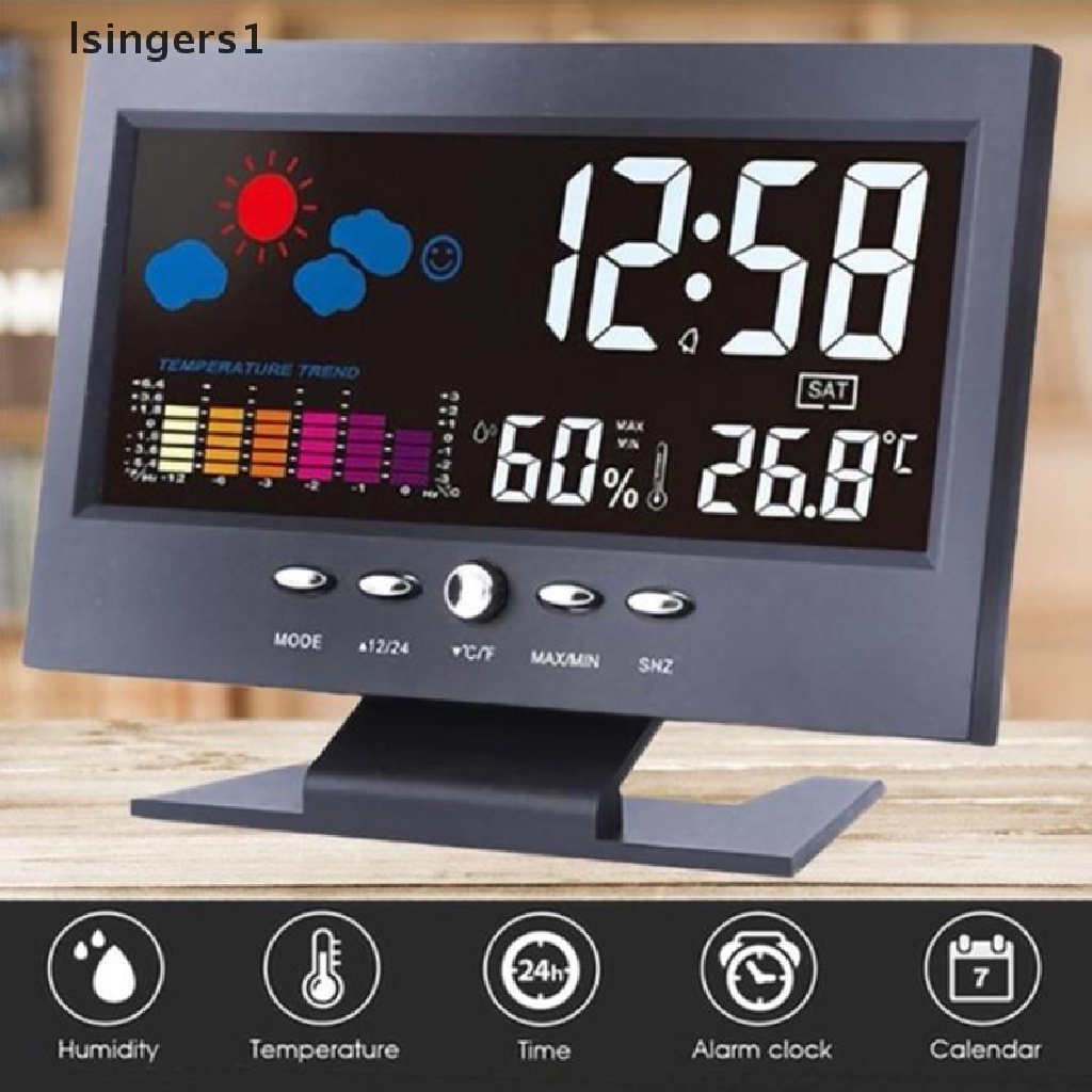 (lsingers1) Jam Alarm Digital Layar LCD Berwarna Dengan Snooze + Ramalan Cuaca