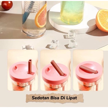 BOTOL MINUM INFUSED WATER TRANSPARAN PORTABLE SEDOTAN LIPAT 700ML