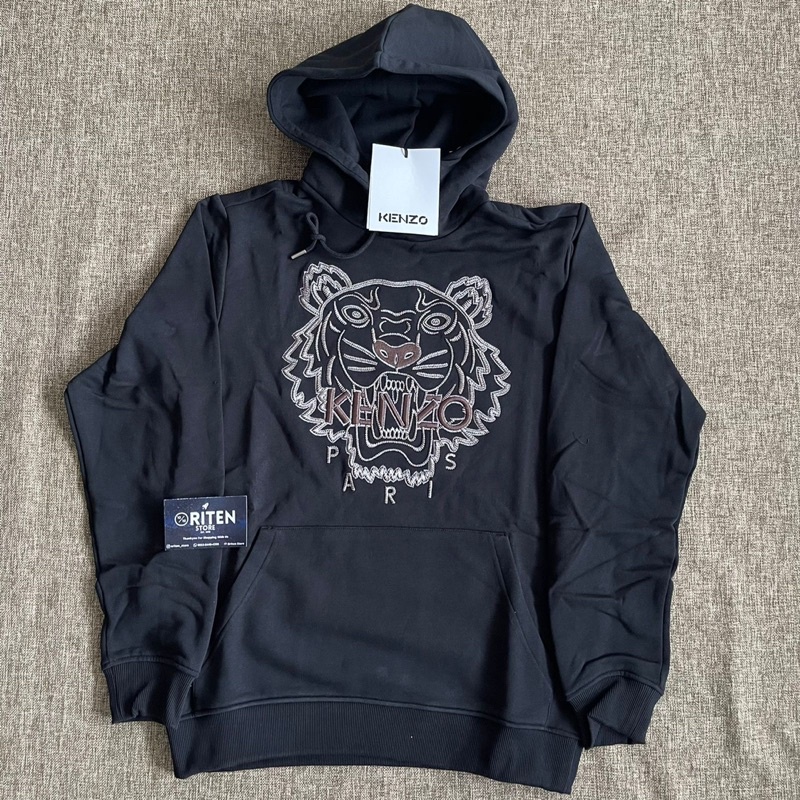 Knzo Tiger Brown Embroidery Hoodie Black Original (100% Authentic)