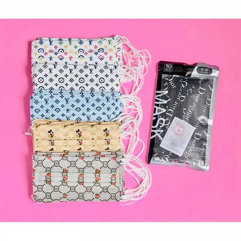 MASKER SEKALI PAKAI BRANDED/ MOTIF 3PLY ISI 10PCS