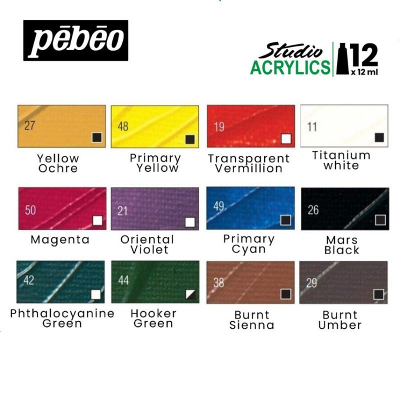 Cat Acrylic Pebeo Studio 12x12ml Tube Set