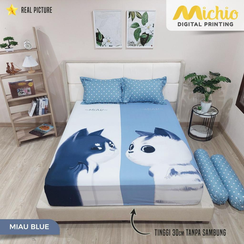 Sprei Michio Digital Print Ukuran 180x200 Tinggi 30cm Aneka Motif Karakter Seprai King Bed Harga Murah