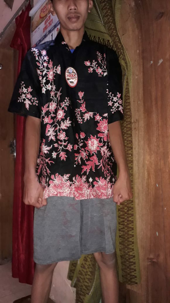 Kemeja Batik Pria Motif Hitam Manis Motif Bungga Pink