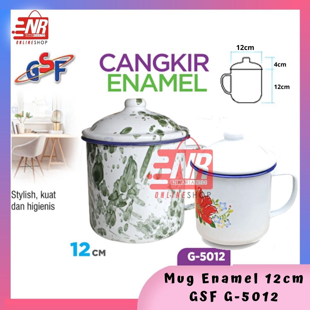 Mug Enamel GSF G-5012 / Mug Cangkir Panas Dingin / Mug Cangkir Plus Tutup