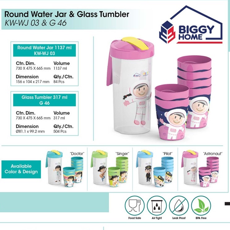 TEKO BERANAK MOTIF PROFESI KARAKTER ANAK 1 TEKO + 6 GELAS WATER JAR BIGGY