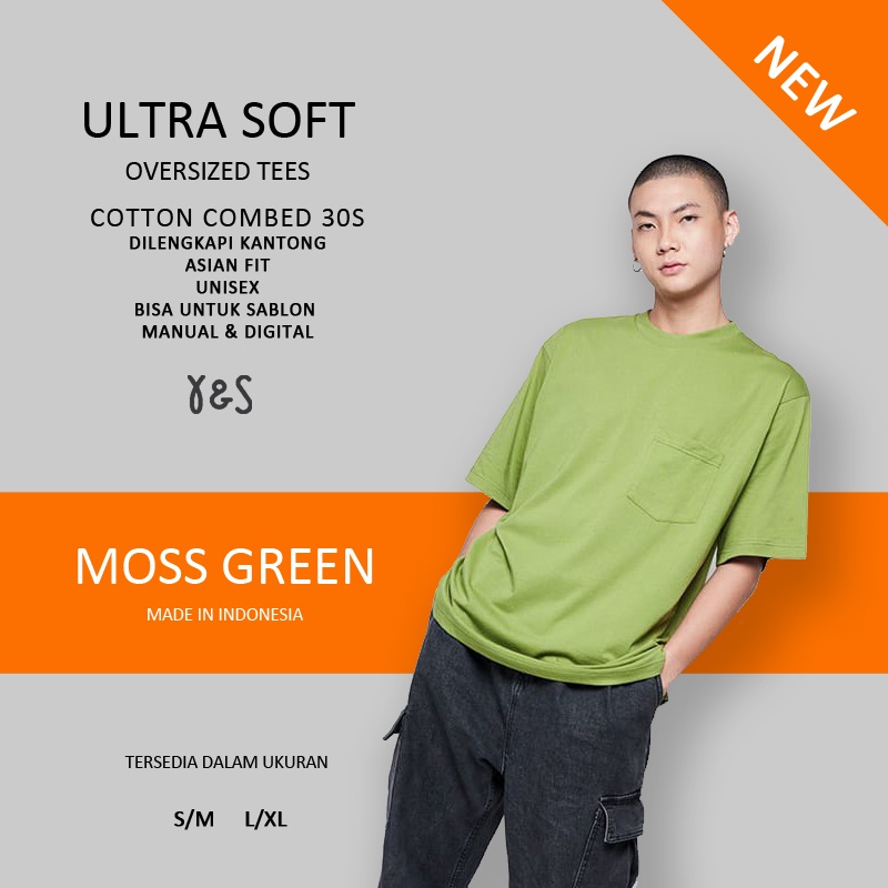 Kaos Polos Oversized With Pocket Cotton Combed 30s Yarn Spindle Ultrasoft Moss Green