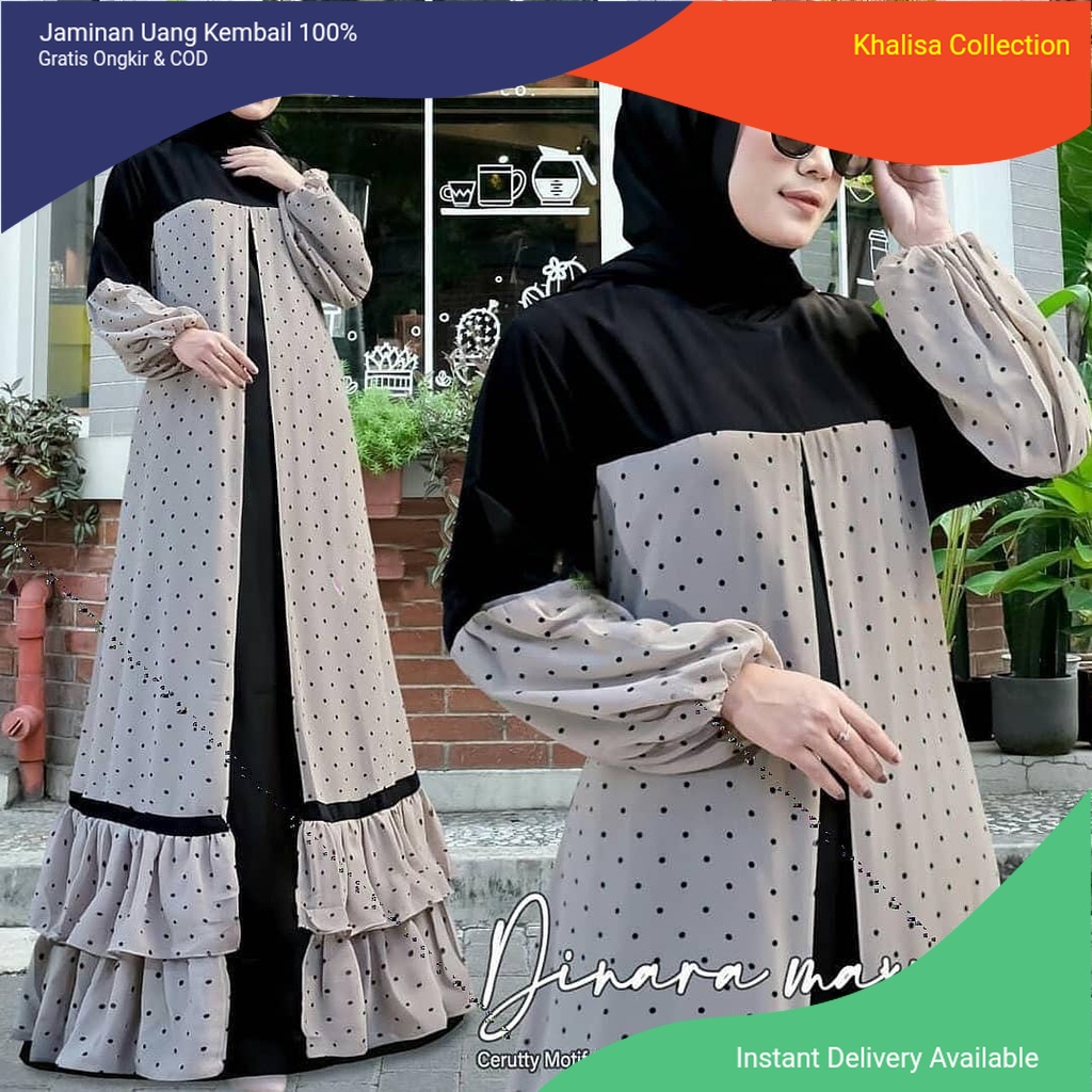 Baju Gamis Wanita Terlaris / Dress Muslim Bahan Ceruty Premium Mix Monalisa / Gamis Wanita Motif Pol