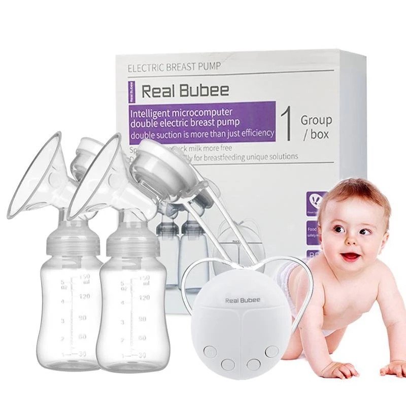 Real Bubee-Electric Double Electric Breast Pump, Powerful Suction Nipple Milk Pump, Baby Milk Bottle