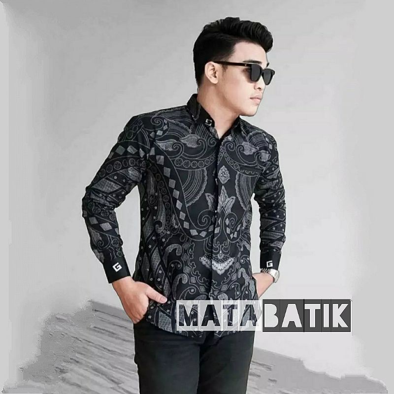 Batik Pria Lengan Panjang Gus Azmi BATIK AZMIL HRB026 motif KERATONAN Kode 002 size M L XL XXL Regul