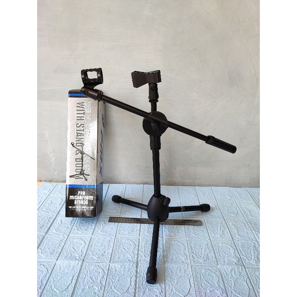 Stand Cagak Mic Pendek PMX BS-19B Double Mic BS 19B Tripod Stand Microphone Stand Mic Meja Original 