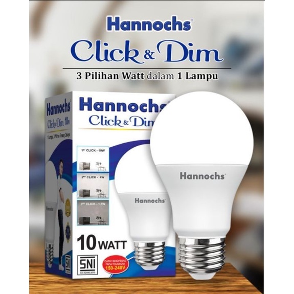 Hannochs Lampu LED Click &amp; Dim 10 watt - 3 tingkat kecerahan - putih