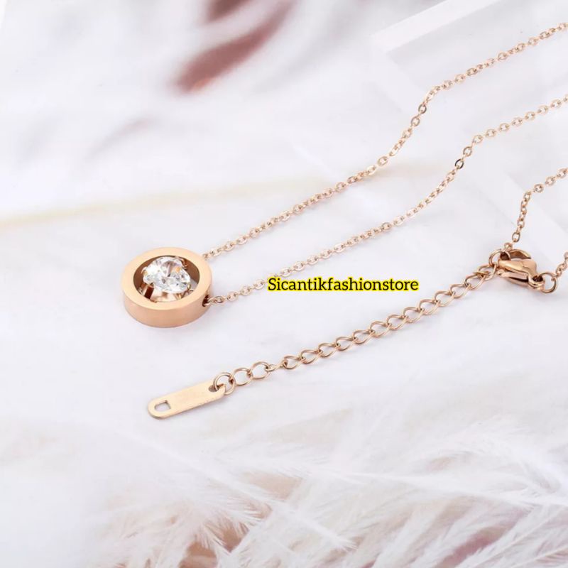 Kalung Titanium Liontin Bulat Pertama Love Anti Karat selamanya Kalung Wanita Korea Kekinian Mewah Liontin Love Permata Kristal