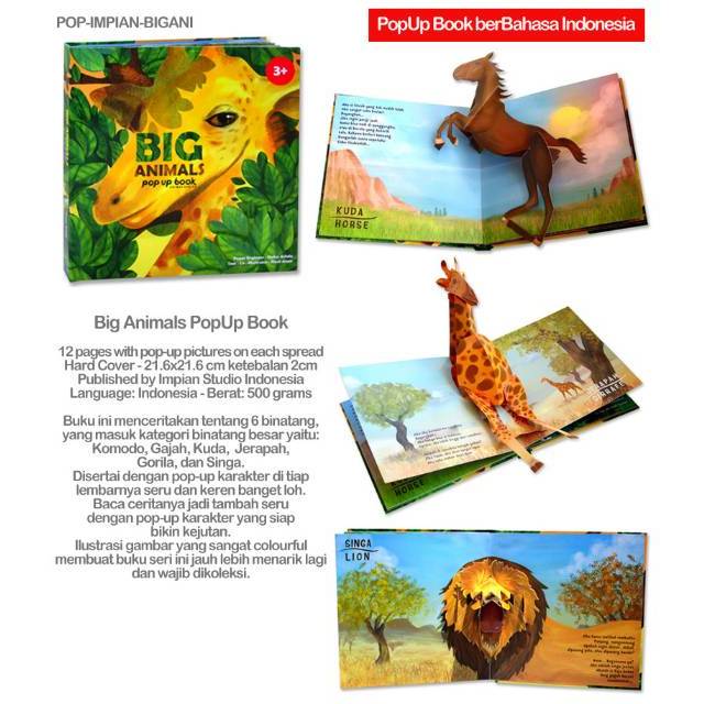 Big Animals PopUp Book Impian Studio  / buku pop up / buku 3d / 3 dimensi