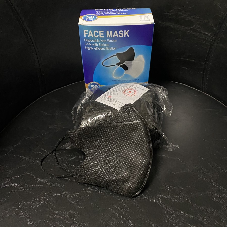 MASKER DUCKBILL 50 PCS PLUS BOX 1PACK 50 3PLY HITAM PUTIH KEMENKES