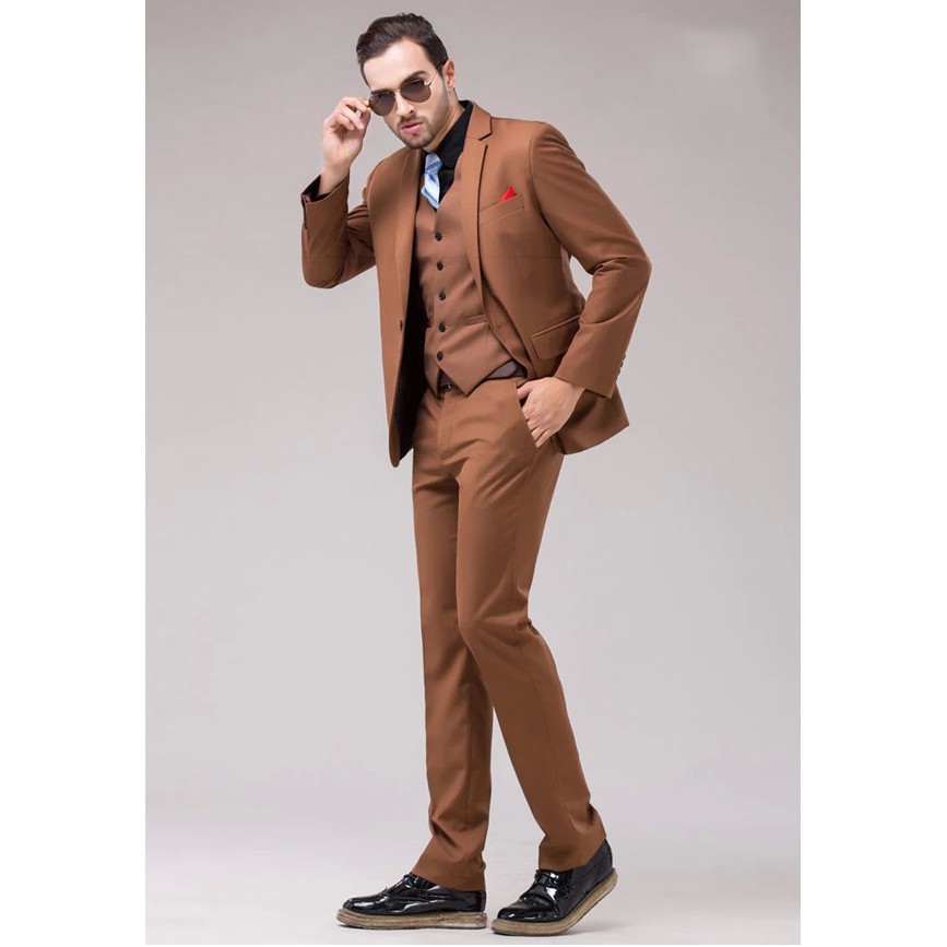 SETELAN BLAZER PRIA NEW CAPUCINO COKLAT 3IN1 EDISI KHUSUS HIGH TWIST SLIMFIT KOREA STYLE