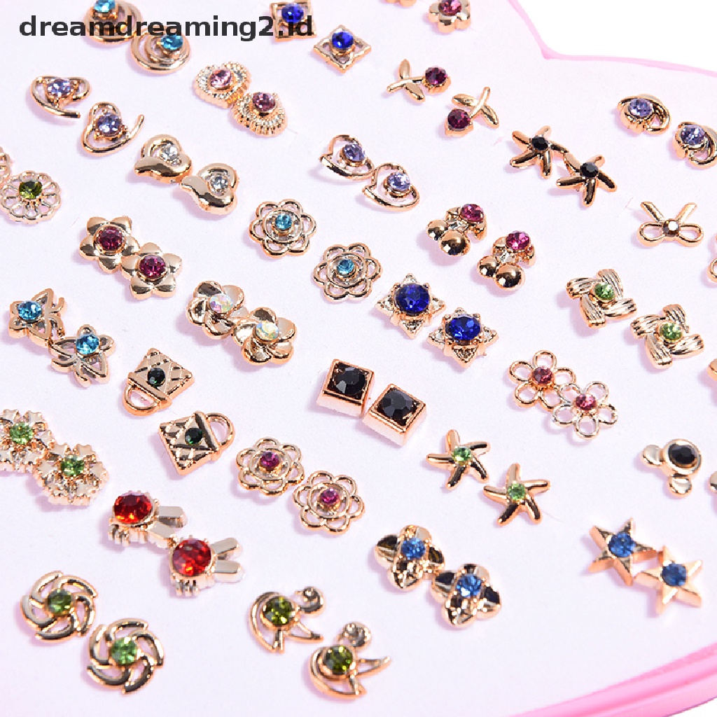 36 Pasang Anting Tusuk Kristal Diamante Bentuk Bunga Untuk Wanita