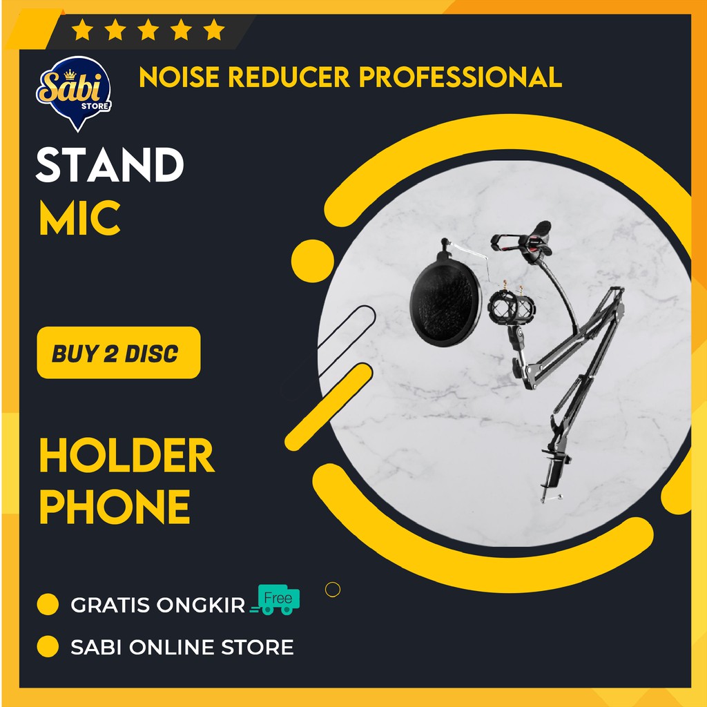 SATU SET STAND MIC / DUDUKAN MIC / PODCAST REKAMAN / HOLDER 360 LAZYPOD + CLAMP CONDENSER MICROPHONE