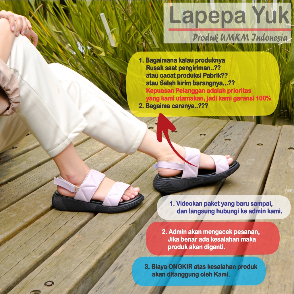 LAPEPA YUK -  Sepatu Sandal Wanita Wedges JOVANKA Model Ban dua Tali Strap belakang Hak Tinggi Sole 4 cm Spatu Sendal Gunung Cewek  Size 36 37 38 39 40 41 Warna SMOKE Coksu Cewe Kekinian Premium Terbaru Shoes Ori Original Mall Official Store Promo