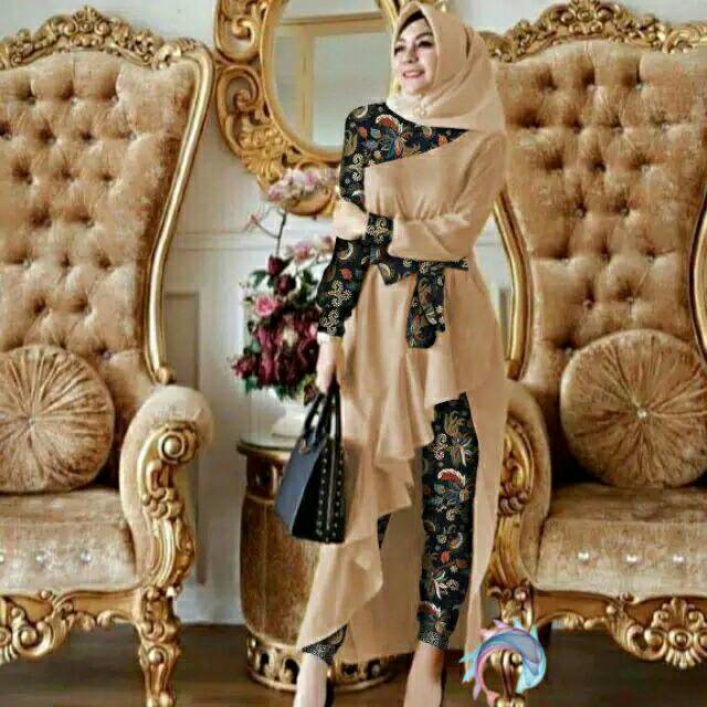 SET CELANA BELLALUNA BATIK, GAMIS HIJAB MUSLIM, DRESS MAXY, SETELAN