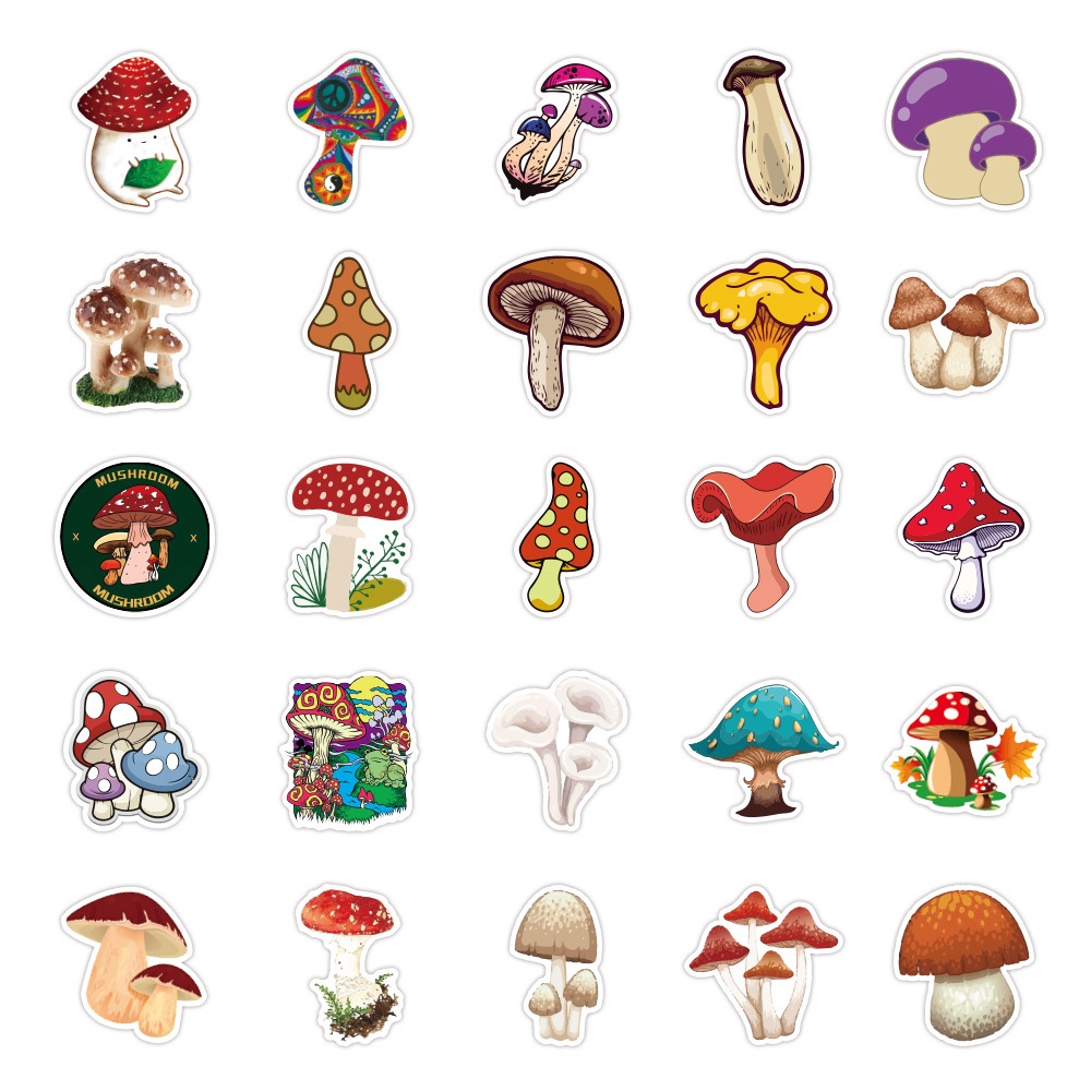 50 Pieces Colorful Mushroom Design Waterproof Laptop Decoration Stickers