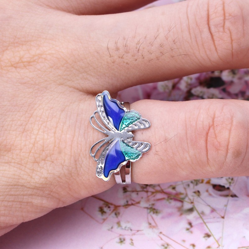 Glitter Colorful Butterfly Mood Ring Temperature Emotion Feeling Rings For Women Kids