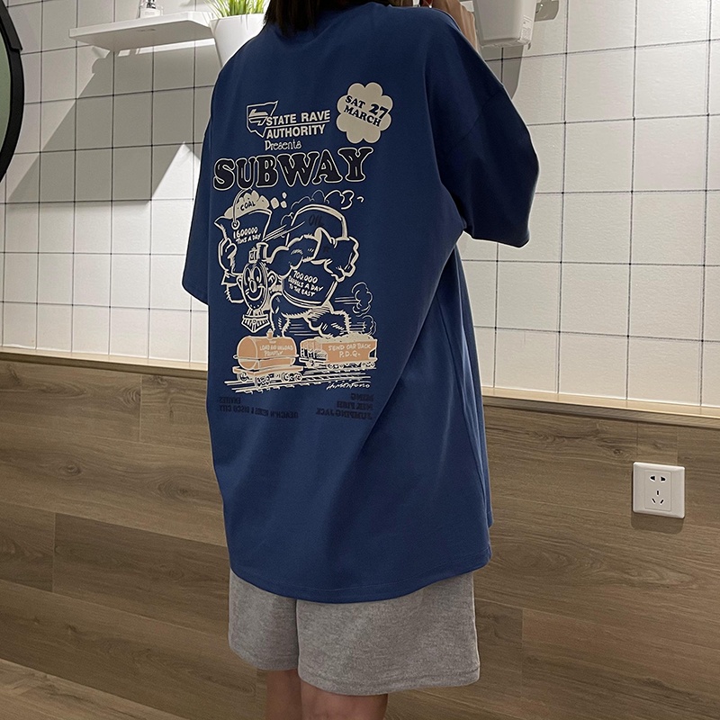 Baju Atasan Wanita Oversize Biru / Kaos Atasan Wanita Korean Style Import Premium /Kaos Cewe Kasual Fashion