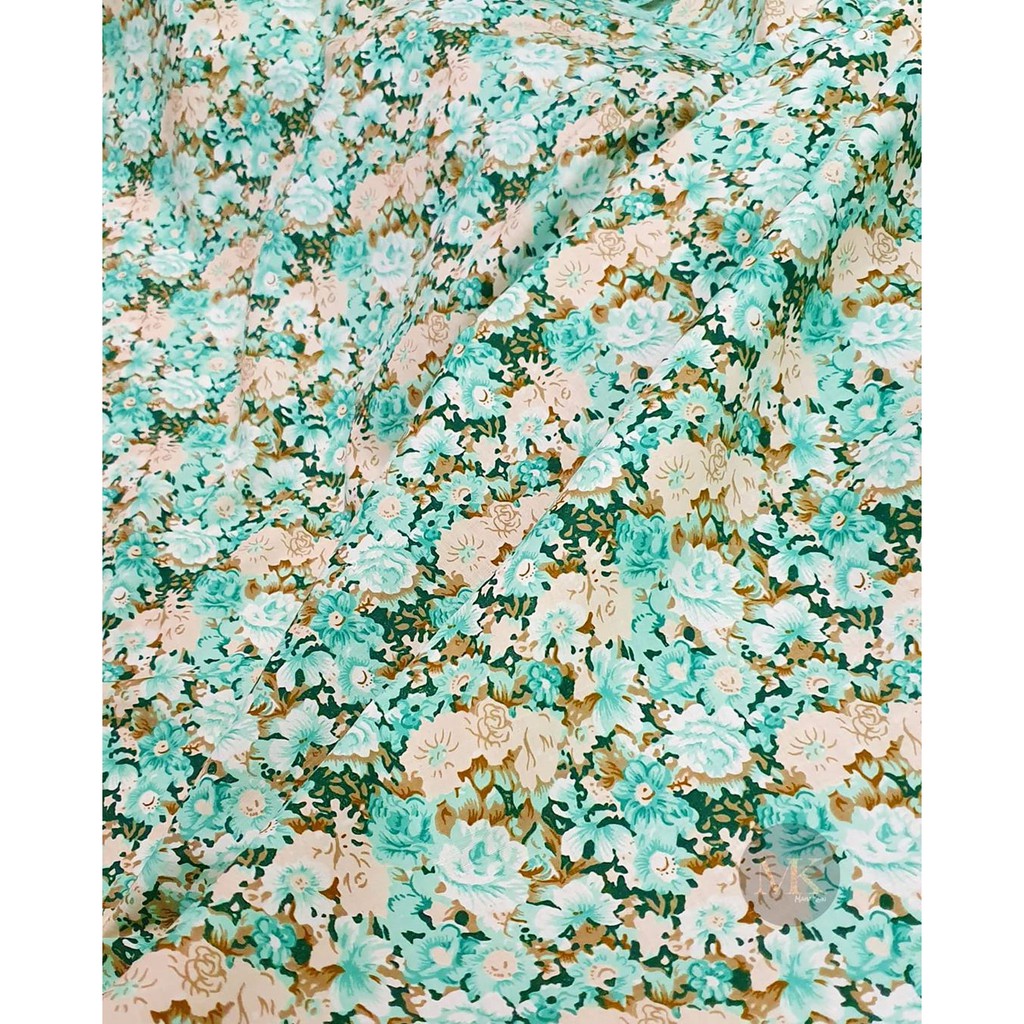 KAIN KATUN MOTIF BUNGA TOSCA MINT METERAN ROLL