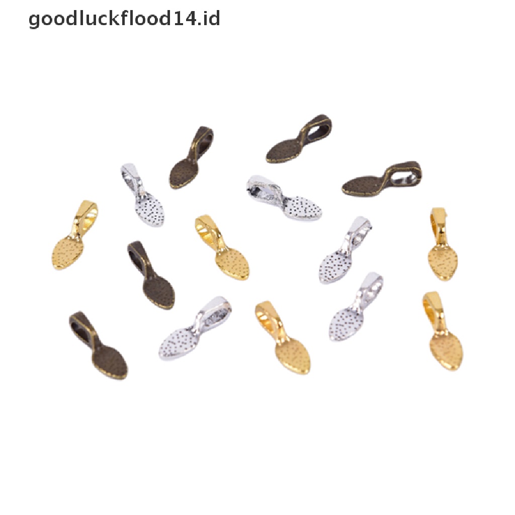 [OOID] 50pcs/set Tibetan Alloy Spoon Glue On Bails Leaf Flat Pad Pendant Bails Tone DIY ID