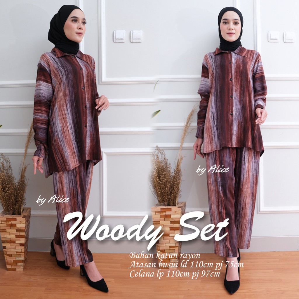 Woody Set - Setelan Wanita Dewasa Kekinian fit to XL - One Set Katun Rayon Viscose