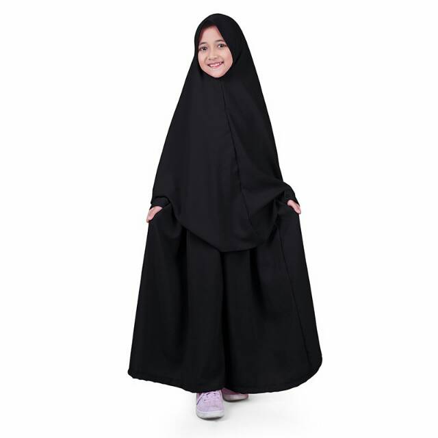 Gamis Syar'i Polos Wolly Crepe - Hitam