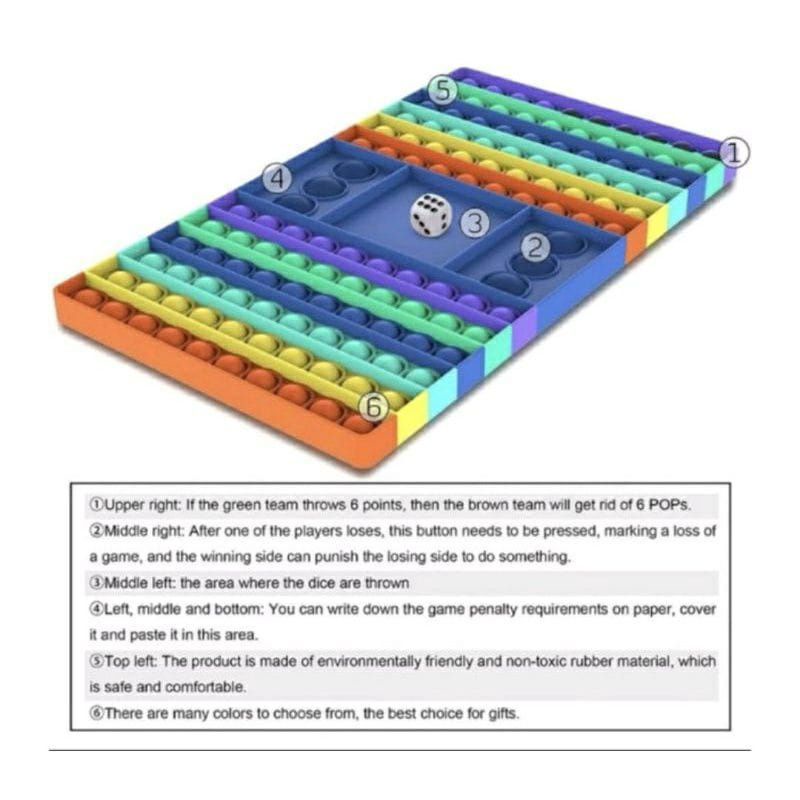 Mainan POP IT 2 PEMAIN super Jumbo rainbow panjang tebal free 2 dadu games anak-2