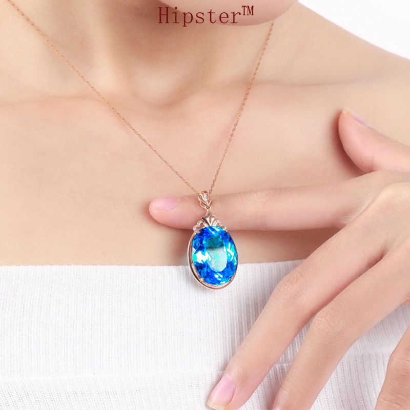 Popular New Fashion Sea Blue Gem Pendant 18K Rose Gold Water Necklace