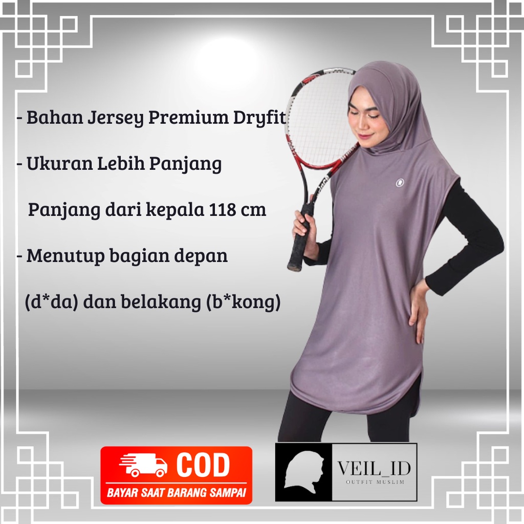 [Bisa COD] Hijab Sport + Rompi Long Vest Outer Instan Olahraga, Outfit Olahraga Fashionable Muslimah 2in1, Hijab Set Panjang Olahraga-1