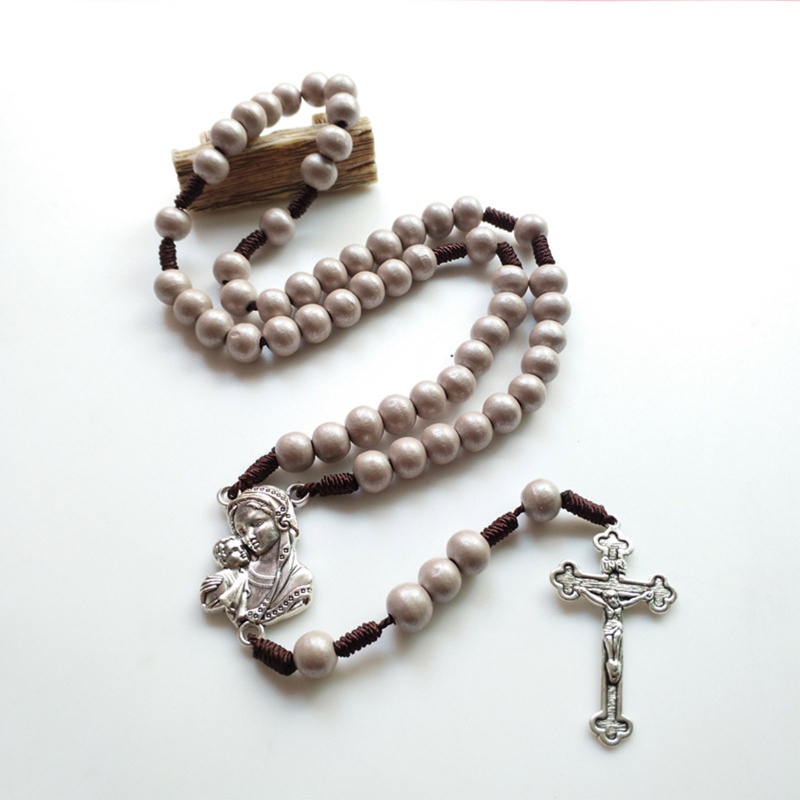 SIY Religion Christian Rosary Necklace Jesus for Cross Pendant Long Beads Cha